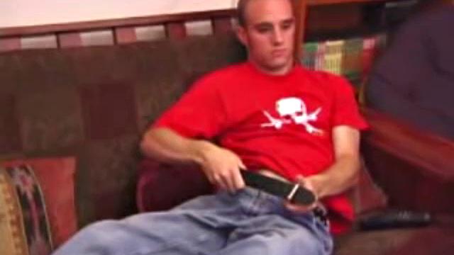 Ethan strips naked and strokes up a stif one, while watching a porn video. After lubing his asshole, he fingers himself and then inserts a dildo. Ethan gives his ass a good workout, before shooting a huge cum load onto his chest.