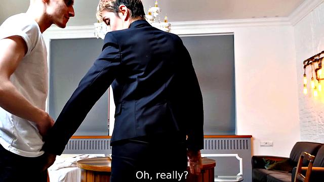 Watch this tattooed stud pound a short-haired teacher in multiple positions and styles