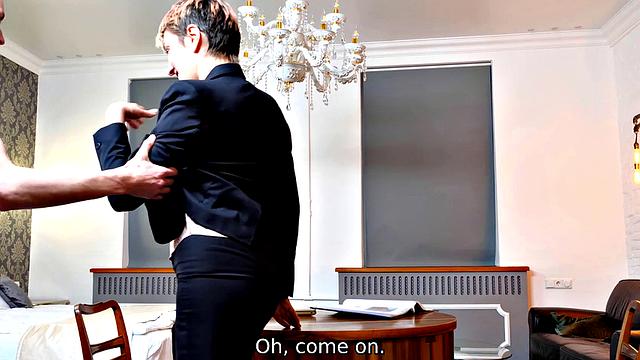 Watch this tattooed stud pound a short-haired teacher in multiple positions and styles