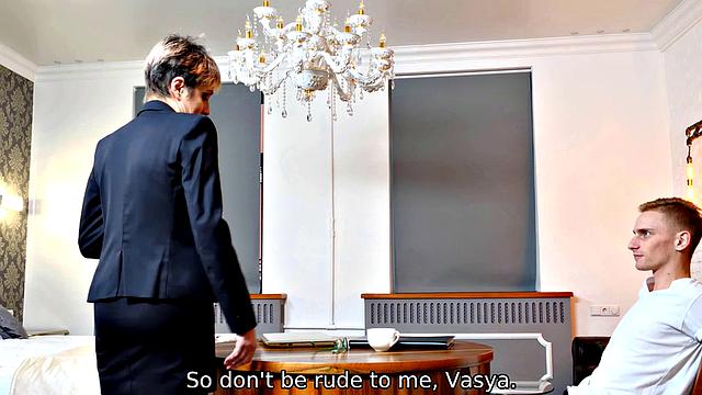 Watch this tattooed stud pound a short-haired teacher in multiple positions and styles