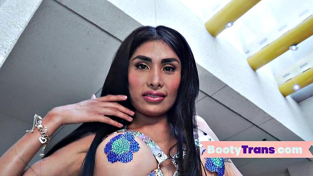 Latina hottie in lingerie teasing her man's big ass with her big tits and ass in the pool