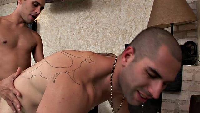 Latinos Lui and Rafael are fuck buddies, who get it on every chance they have. We join them with the top back in a chair getting his big uncut dick sucked.