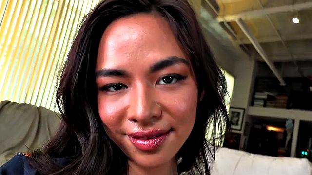 HJ babe in thongs rides POV cock while talking dirty