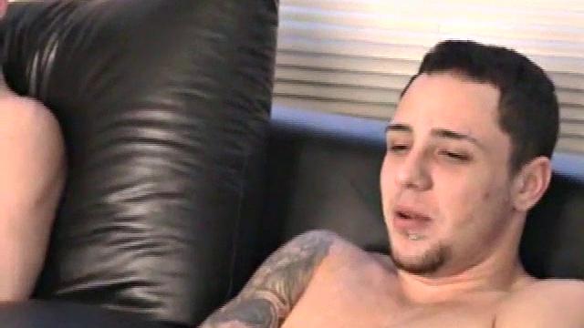 Bradley and Ryan are hanging out when Nate joins them on the sofa. Soon they're all watching porn, with their hands down their pants, and making jokes about the movie.