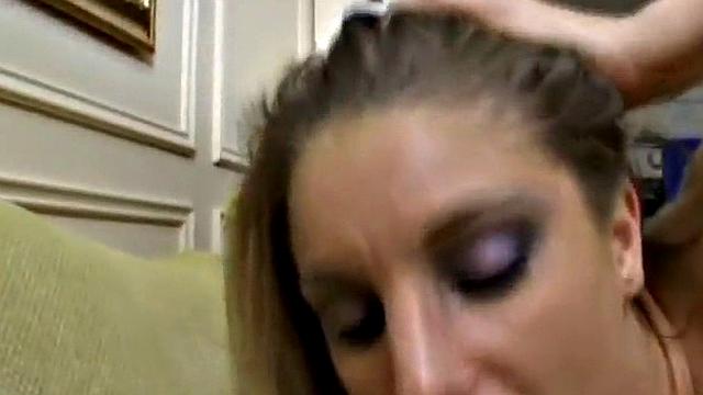 Horny blonde gets jizzed on after POV blowjob