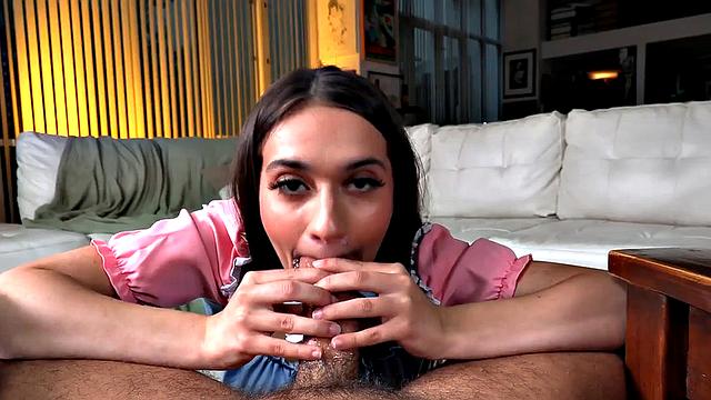 Insatiable petite sucking lucky stranger