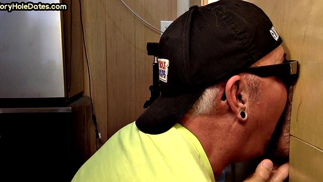 Real gloryhole DILF sucks hard dick with his hungry mouth