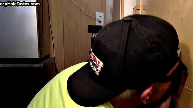 Real gloryhole DILF sucks hard dick with his hungry mouth