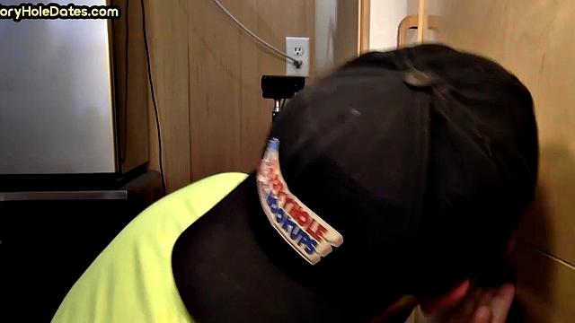 Real gloryhole DILF sucks hard dick with his hungry mouth