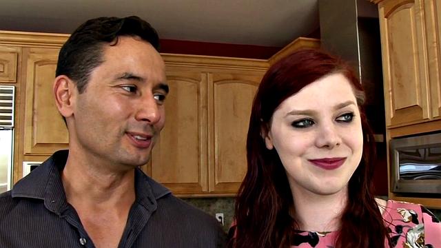 Busty ginger ts in interracial duo after blowjobs