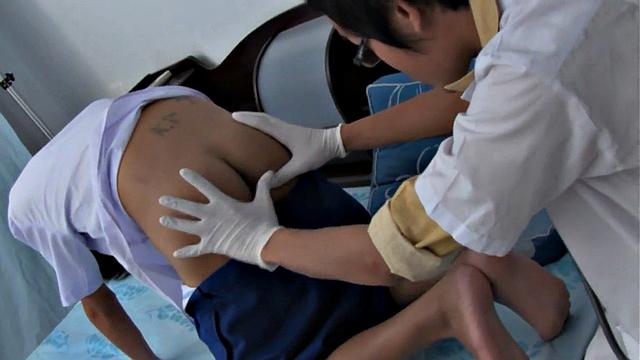 Hot Asian chick gets a hot enema & a sticky creampie from her doctor