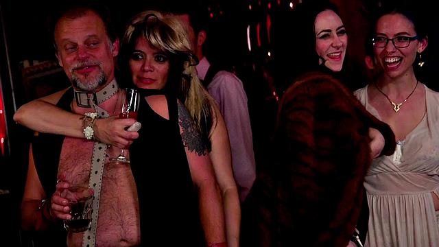 Public BDSM babe with toys in ass licked in front of onlookers