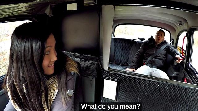 Taxi driving Asian in stockings gets her pussy stuffed