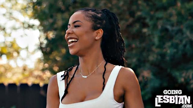 Horny ebony lesbians pleasing one another