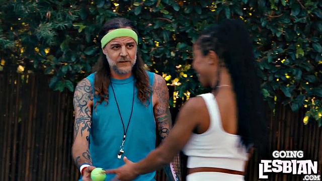 Horny ebony lesbians pleasing one another