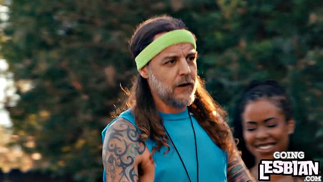 Horny ebony lesbians pleasing one another