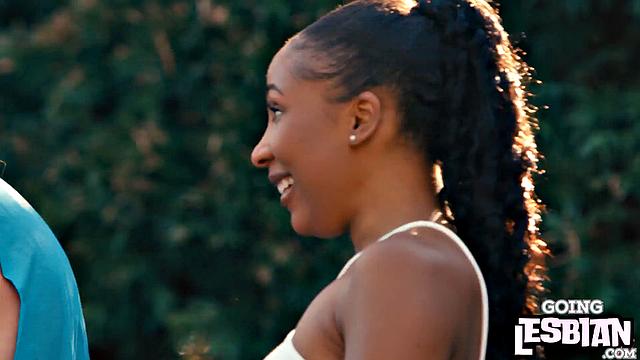 Horny ebony lesbians pleasing one another