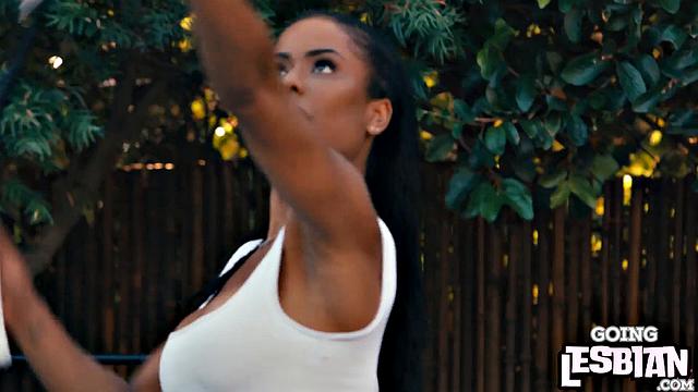 Horny ebony lesbians pleasing one another