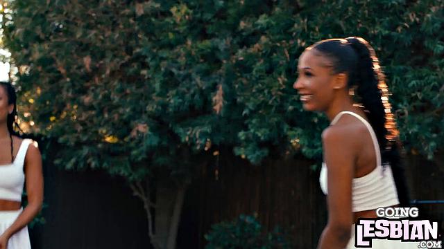 Horny ebony lesbians pleasing one another