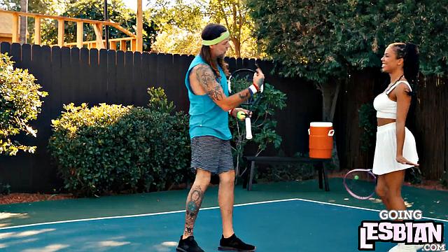 Horny ebony lesbians pleasing one another