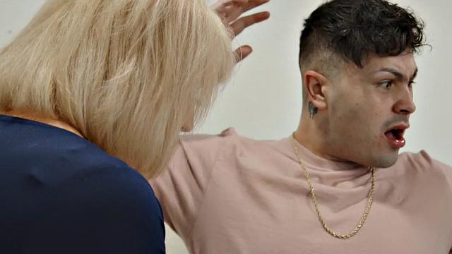 Busty old granny pussyfucked by stud on kitchen surface