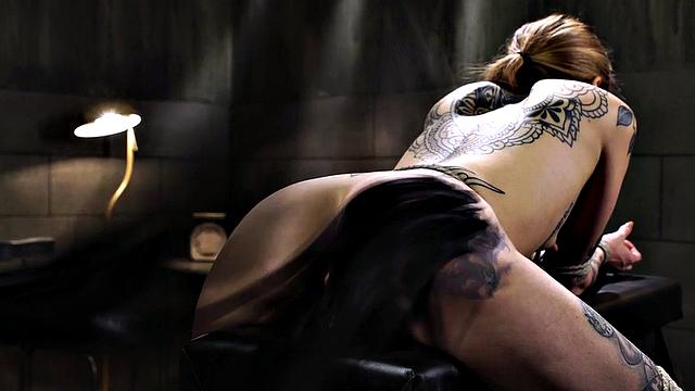 BDSM babe whipped and pussytoyed in predicament bondage session