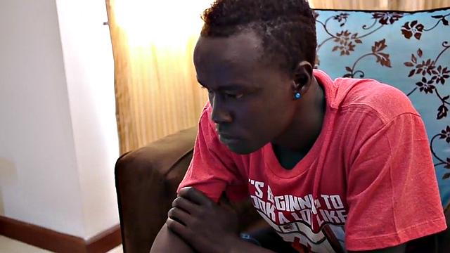 Newbie solo African twink with nice abs jerks off black dick