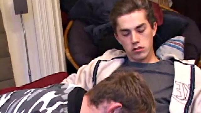 Spencer starts watching a video, and Dalton joins him on the bed. After pulling off their pants and stroking their cocks, Spencer goes down on Dalton. Dalton returns the favor, before Spencer mounts Dalton and fucks him.