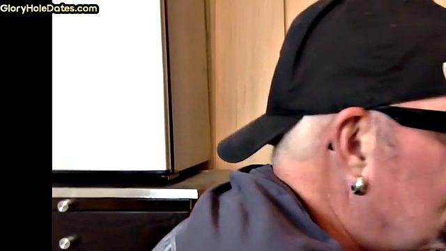 Gloryhole DILF sucks cock in closeup anal sex