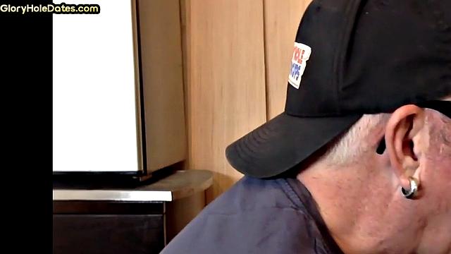 Gloryhole DILF sucks cock in closeup anal sex