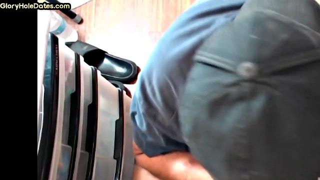 Gloryhole DILF sucks cock in closeup anal sex