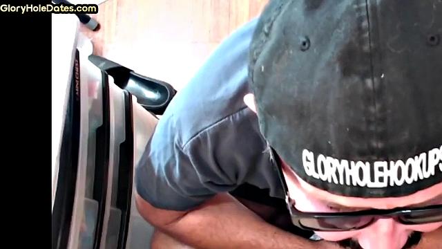Gloryhole DILF sucks cock in closeup anal sex
