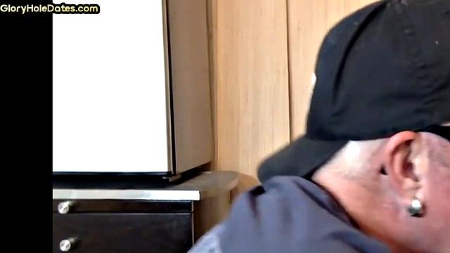 Gloryhole DILF sucks cock in closeup anal sex