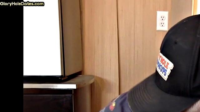 Gloryhole DILF sucks cock in closeup anal sex