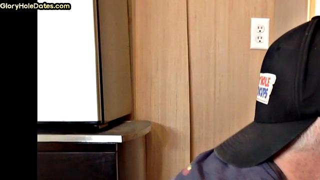 Gloryhole DILF sucks cock in closeup anal sex