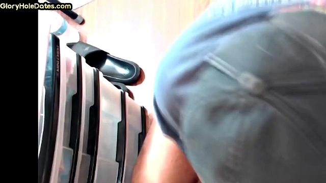 Gloryhole DILF sucks cock in closeup anal sex