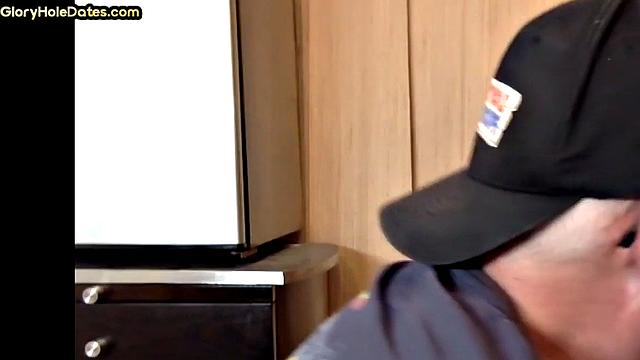 Gloryhole DILF sucks cock in closeup anal sex