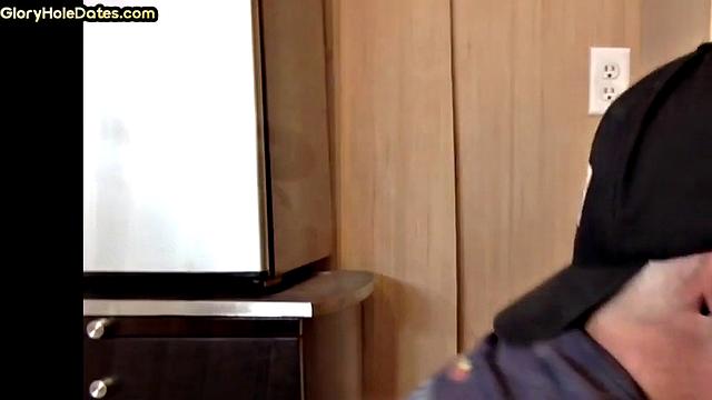 Gloryhole DILF sucks cock in closeup anal sex