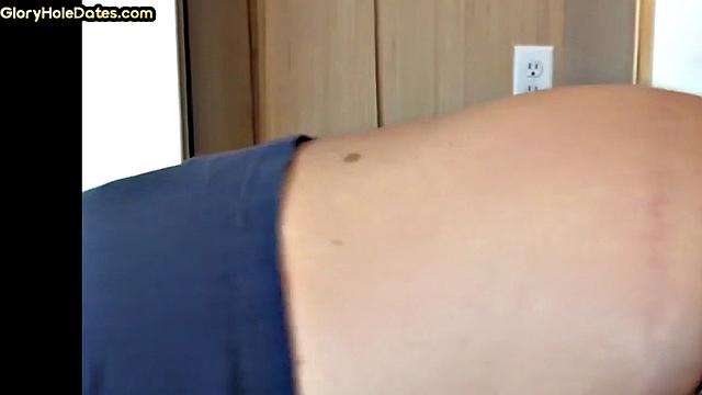 Gloryhole DILF sucks cock in closeup anal sex