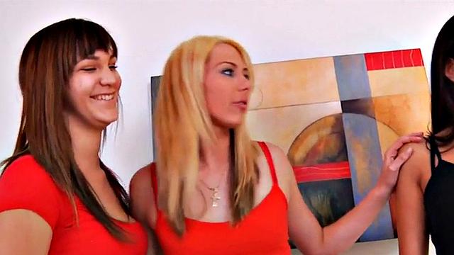 Pegging babes fuck perv guy on massage in group action