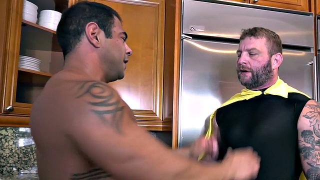 Mesmerized hunk bareback banged by costumed BF