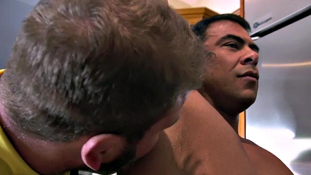 Mesmerized hunk bareback banged by costumed BF