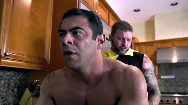 Mesmerized hunk bareback banged by costumed BF