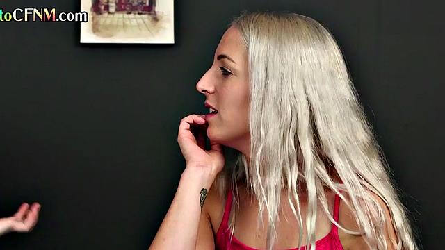 CFNM British femdoms suck in group blowjob action