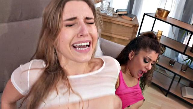 Two nympho hostel babes fucked in threesome by nasty fucker