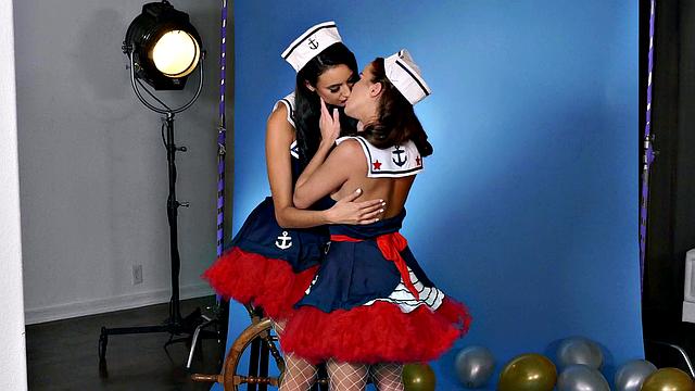 Get up close and personal with these hot backstage lesbians getting frisky with each other's bodies