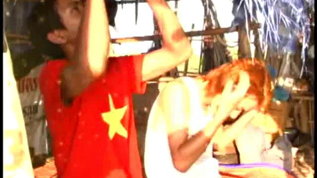 Skinny Asian spraying jizz after being buttfucked in the tent