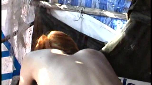 Skinny Asian spraying jizz after being buttfucked in the tent