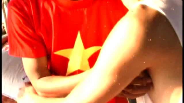 Skinny Asian spraying jizz after being buttfucked in the tent