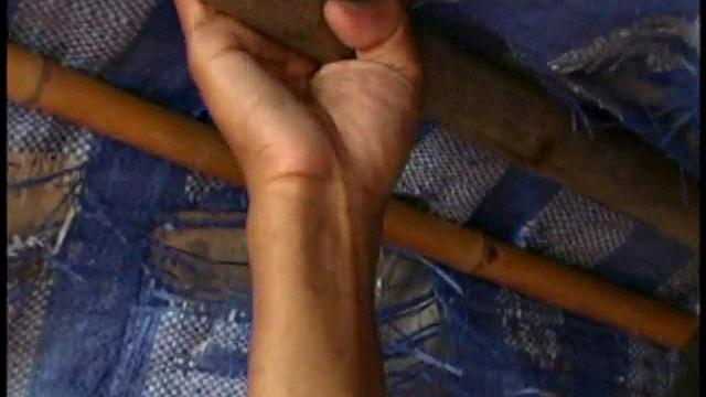 Skinny Asian spraying jizz after being buttfucked in the tent